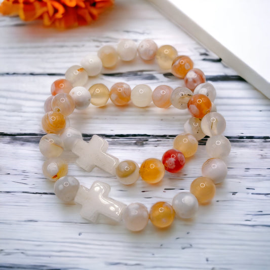 Light Agate - Stretch Cross Bracelet