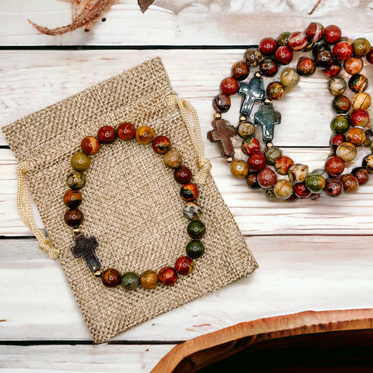 Red Creek Jasper - Stretch Cross Bracelet